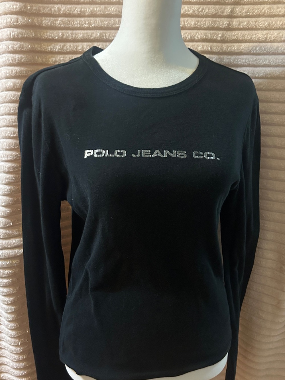 Women's Black Vintage Polo Long-Sleeve Tee